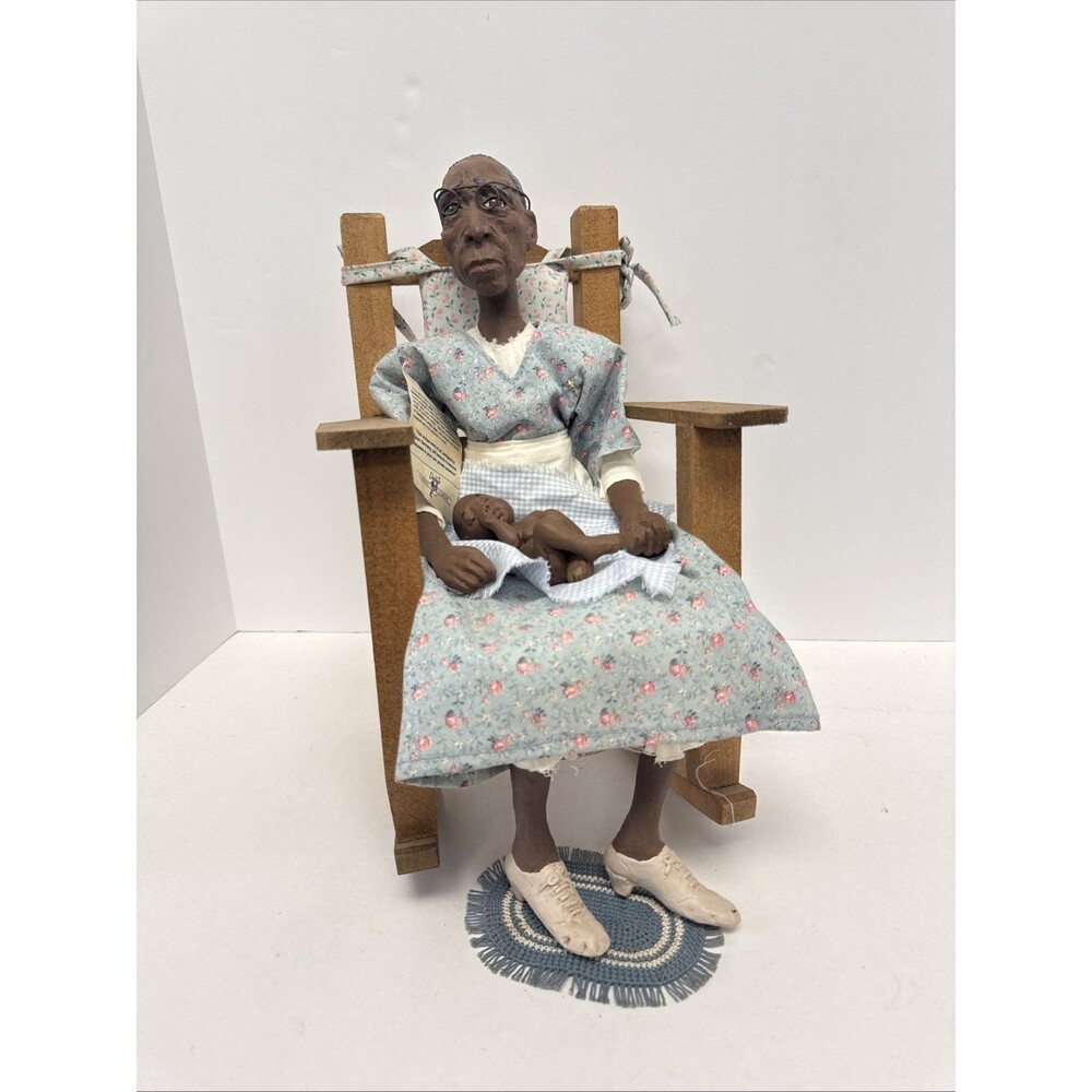 Vtg Daddy’s Long Legs Dolls “Oma Green” signed w/ Tag, Original Chair And Baby